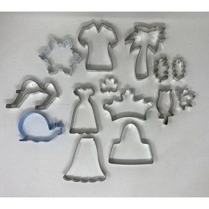 COOKIE CUTTERS Lot of 14 Assorted Aluminum Metal Crown Palm Tree Tulip Fashion